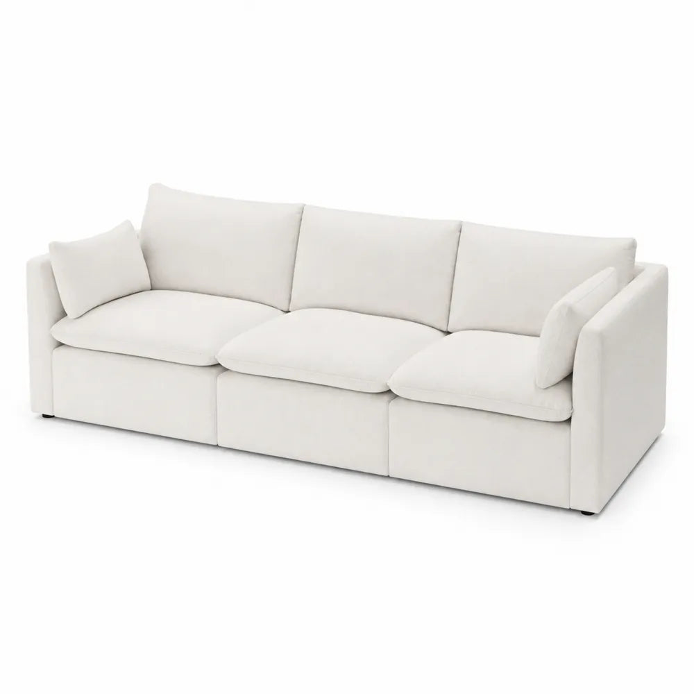 Divano 3 posti in tessuto beige con struttura in