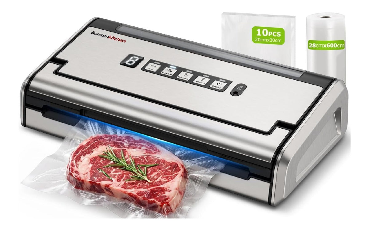 Bonsenkitchen Macchina Sottovuoto Alimenti, Sigillatura in acciaio inox argento