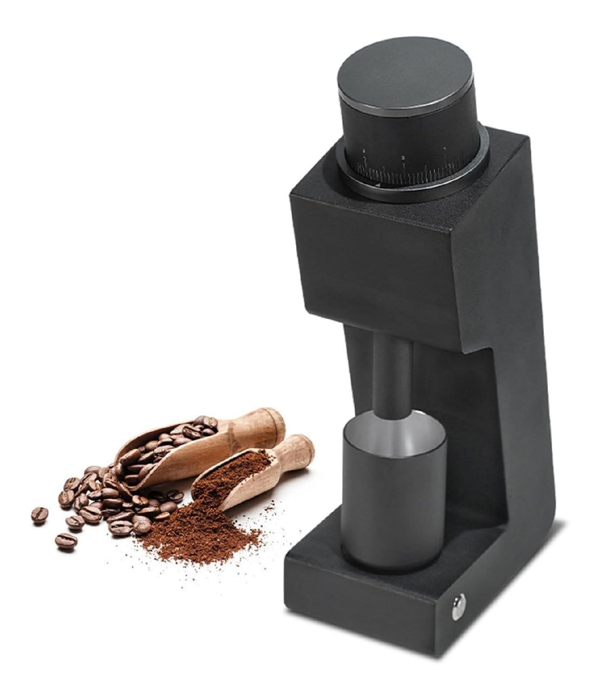 Sistema per preparazione caffe in acciaio inox con macinacaffe nero