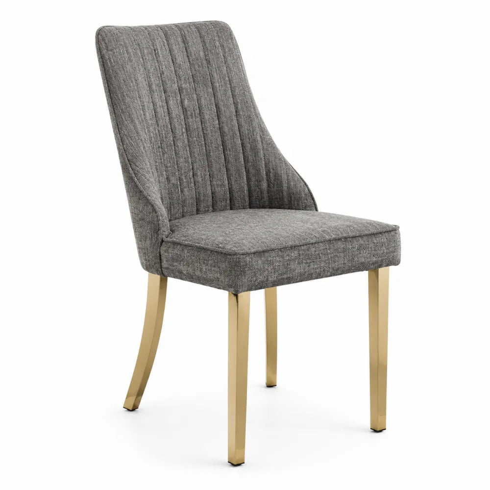Sedia da pranzo in tessuto grigio con gambe in metallo