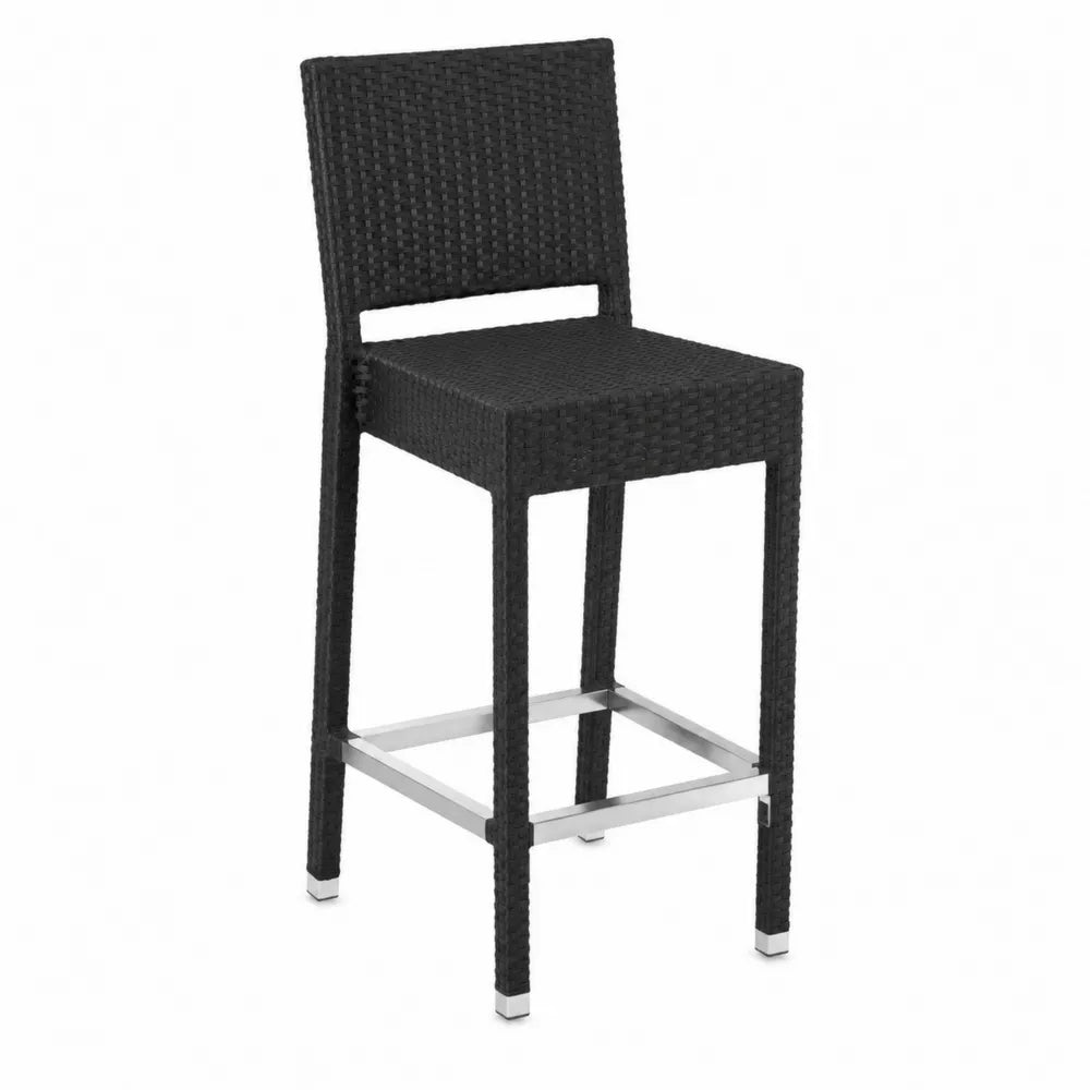 Sedia da bar in rattan e acciaio inossidabile Nero