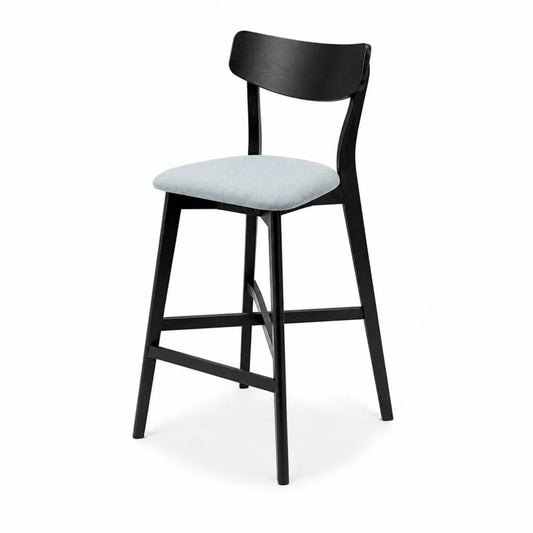 Sgabello in legno e tessuto nero e