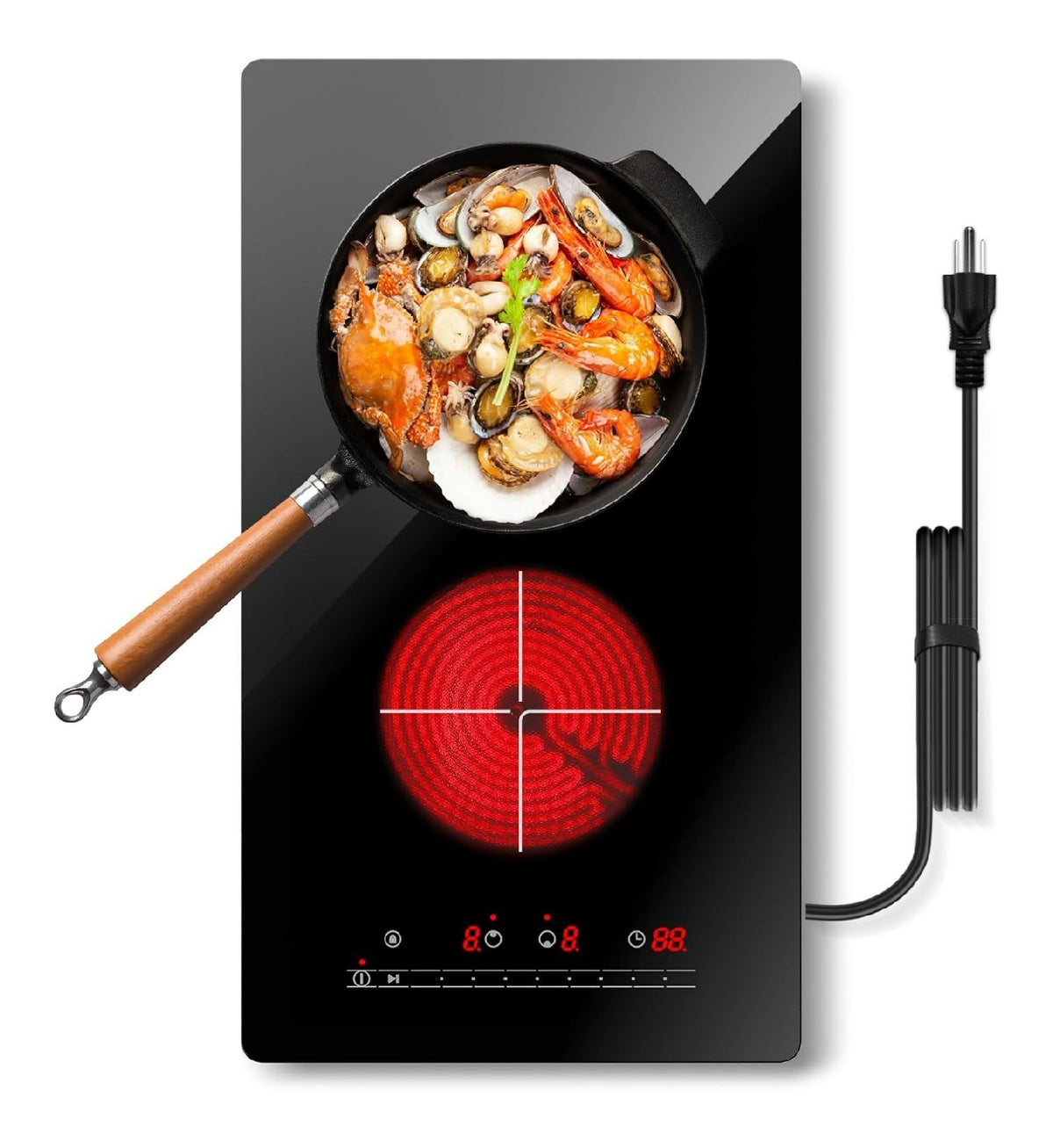 Piano cottura vetroceramica, piastre doppio con comandi touch con timer nero