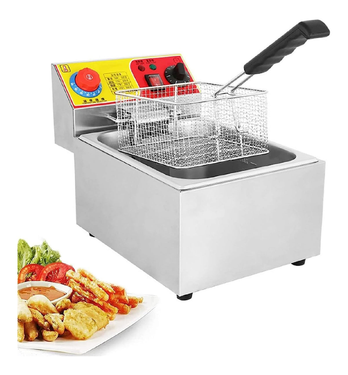 Friggitrice elettrica 6 L con timer rosso