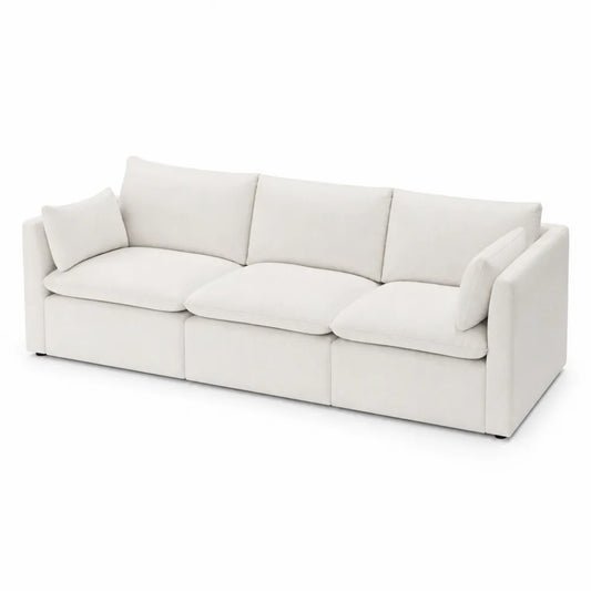 Divano 3 posti in tessuto beige con struttura in