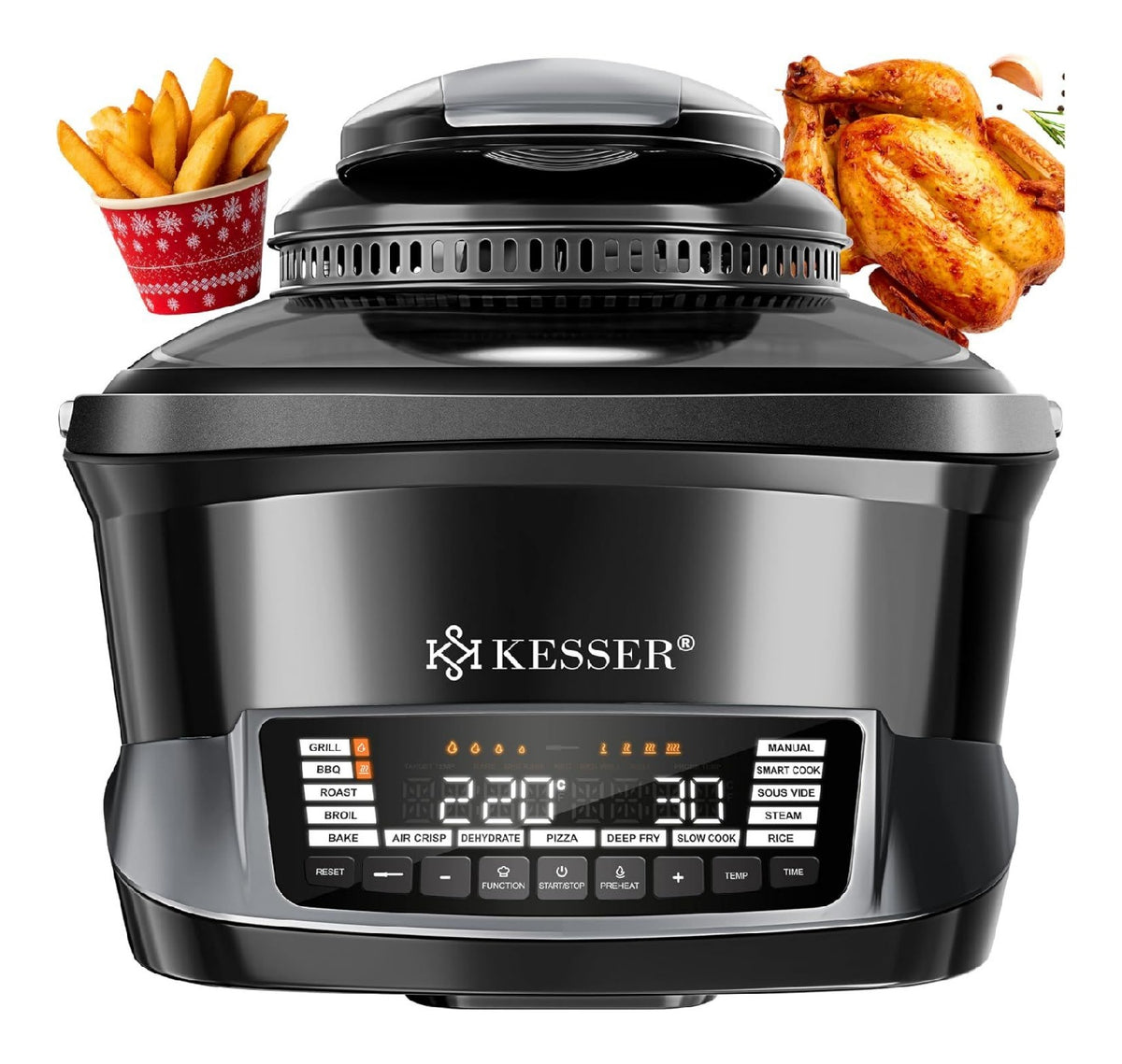 Friggitrice ad aria con programmi automatici con timer nero 8 L con timer