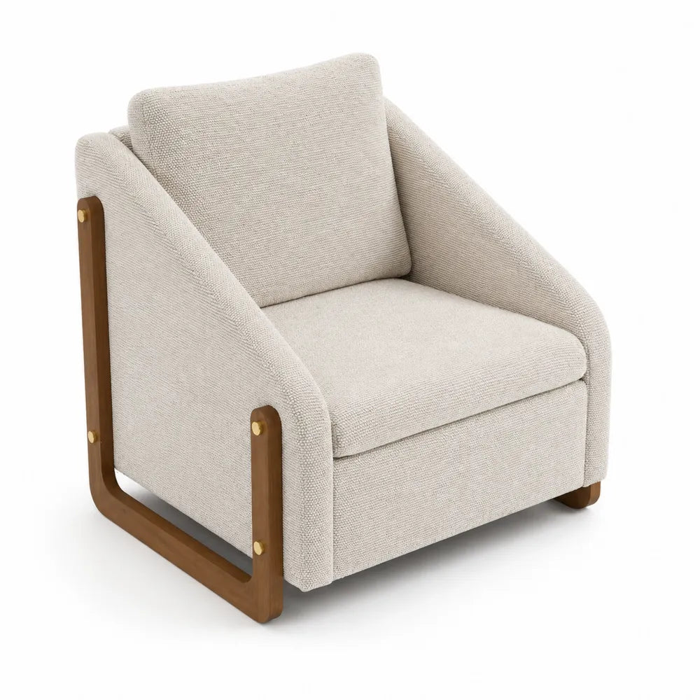 Poltrona in Tessuto Beige con Struttura in Legno di