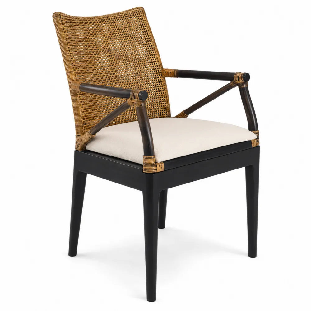 Sedia in Legno e Rattan con Cuscino