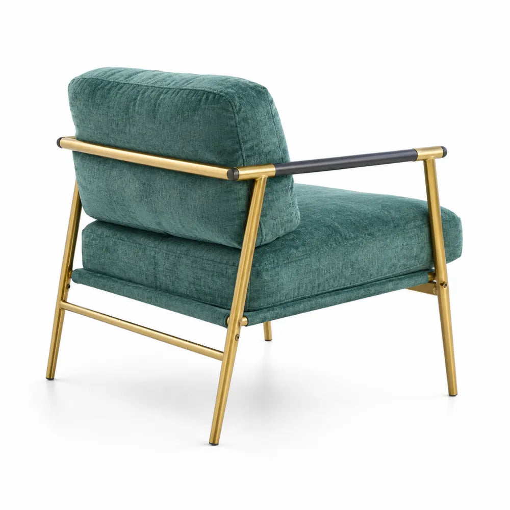 Poltrona in Velluto Verde con Struttura in Metallo