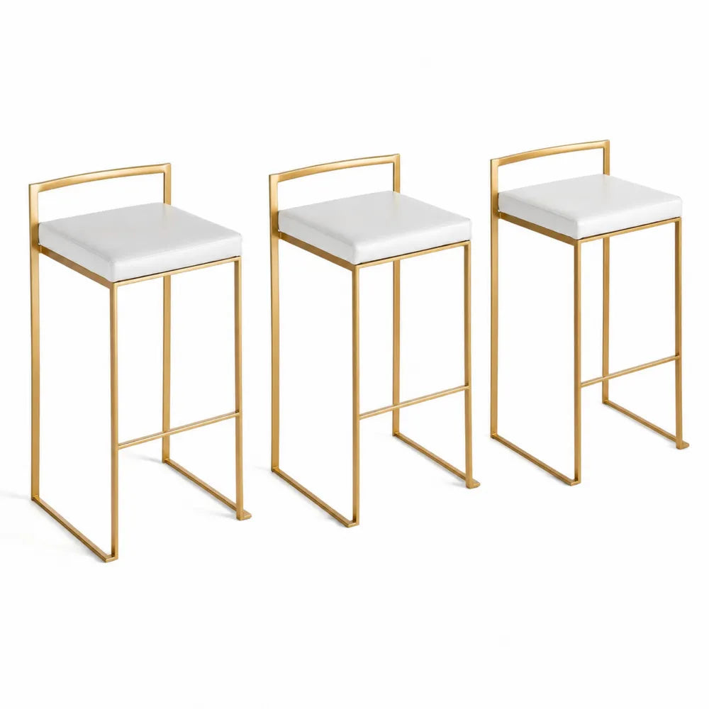 Set di 3 sgabelli bar in metallo dorato ed ecopelle