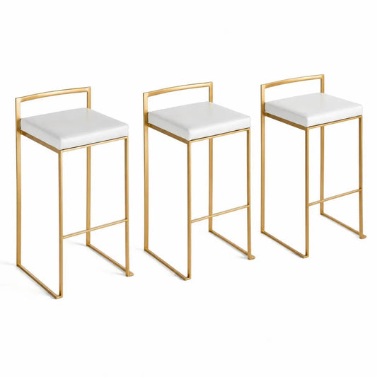 Set di 3 sgabelli bar in metallo dorato ed ecopelle
